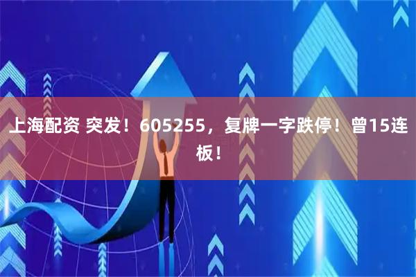 上海配资 突发!605255,复牌一字跌停!曾15连板!